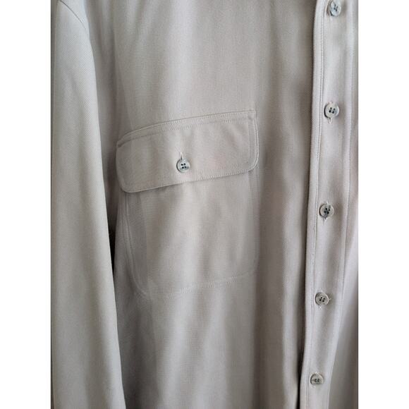 Territory Ahead Mens 100% Silk Button Up Shirt Beige L Minimalist Relaxed Staple - Picture 2 of 9
